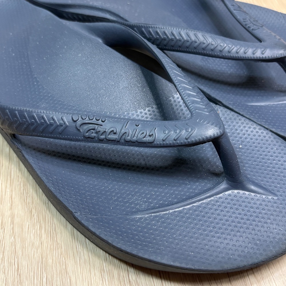 Archies Arch Support Flip Flops Navy Blue Orthotic Sandals Mens 7 Womens 8 Thong - Picture 2 of 5